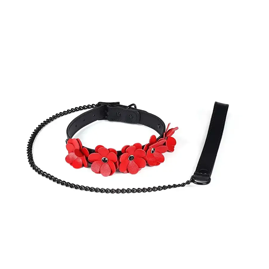 Ошейник с поводком Liebe Seele Flower Rhythm - Black and Red Leather Flowers collar with Leash Львов - изображение 1