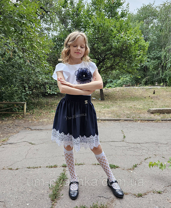 Комплект школьной формы блузка короткий рукав и юбочка с кружевом 116-134 Кривой Рог - изображение 3