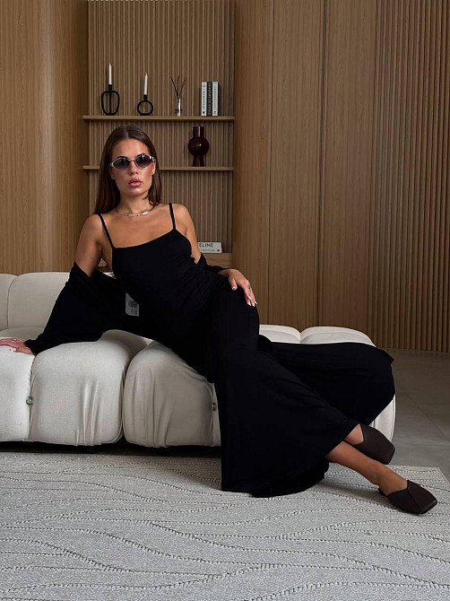 Женский базовый костюм двойка: платье + кардиган турецкая вискоза Черный, 46/48 Одесса - изображение 4