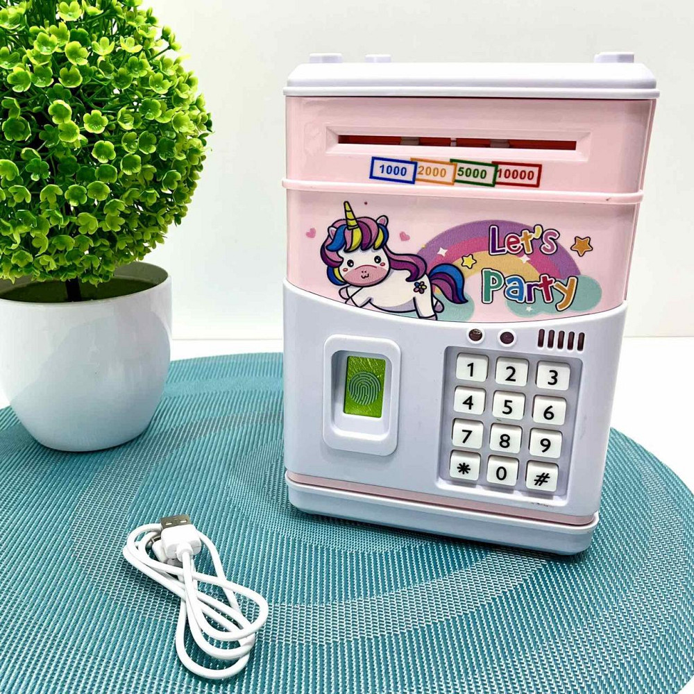 Сейф-скарбничка Банківський термінал з кодовим замком відбиток затягує купюри звук підсвічування від аккамулятора Рожевий (MK5398) Чернігів - фото 1