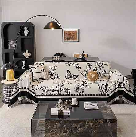 Плед покрывало на диван или кровать,чехол накидка 180х230 см для мягкой мебели узор бабочка,черный Каменец-Подольский