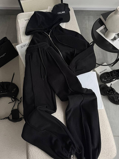 Женский теплый костюм двойка из двухстороннего флиса Черный, 50/52 Одесса - изображение 1