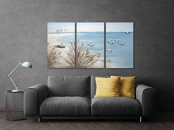 Модульная картина в гостиную / спальню  Чайки на березі  Art-639_3_А Киев