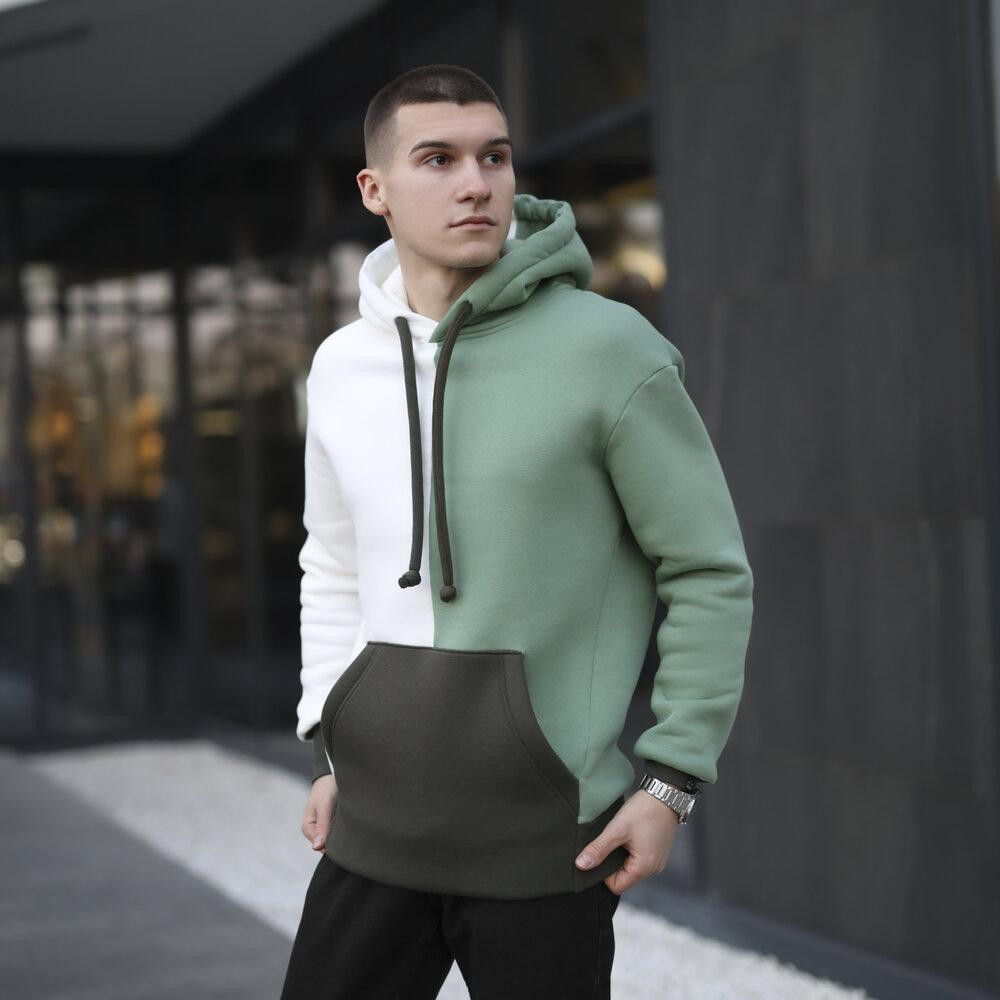 Молочное худи с цветными вставками мужское Pobedov 1touch. Худи мужское зима Киев - изображение 1