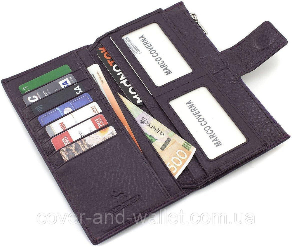 Фіолетовий жіночий гаманець купюрник із натуральної шкіри з монетницею на блискавці Marco Coverna Київ - фото 6