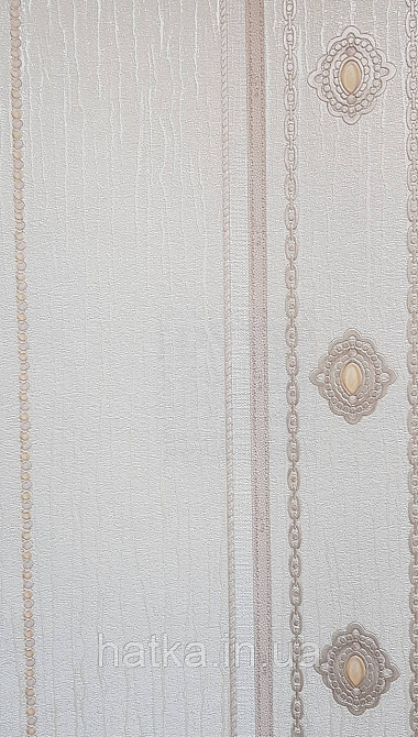 Шпалери вініл на флізеліні AdaWall Seyyah 1.06х10 смуги широкі завитки розетки структурні молочні коричневі Київ - фото 3