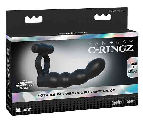 Насадка на член для подвійного проникнення з віброкільцем Posable Partner Double Penetrator Sex Aura Київ