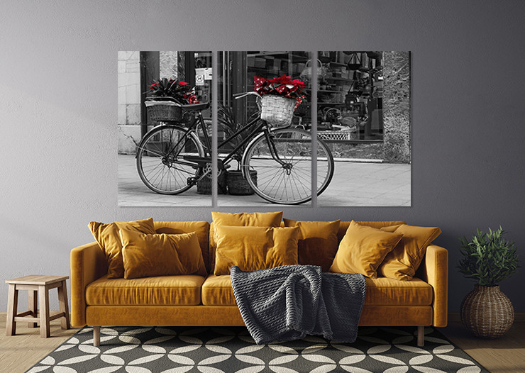 Модульная картина в гостиную / спальню  Велосипед з квітами    ART-296_3A 70х130 см Київ - фото 3