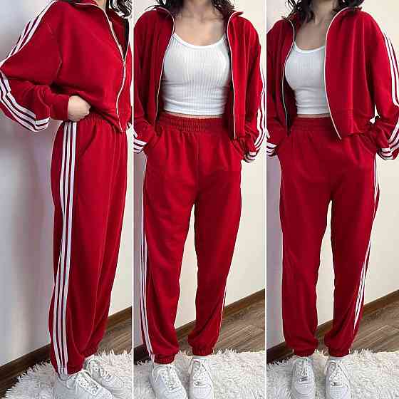 Женский повседневный спортивный костюм двойка: кофта и штаны с лампасами турецкая двунитка 46/48, Красный Одесса