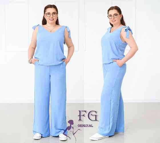 Літній жіночий костюм із широкими штанами "Ясмин" оптом | Норма та батал | Розпродаж моделі Блакитний, 52 Київ