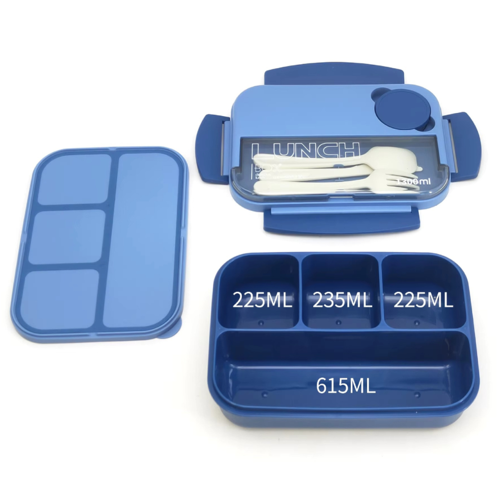 Контейнер, ланч-бокс для гарячої та холодної їжі, миска з окремими відсіками та столовими приборами для їжі, синій Кам'янець-Подільський - фото 6