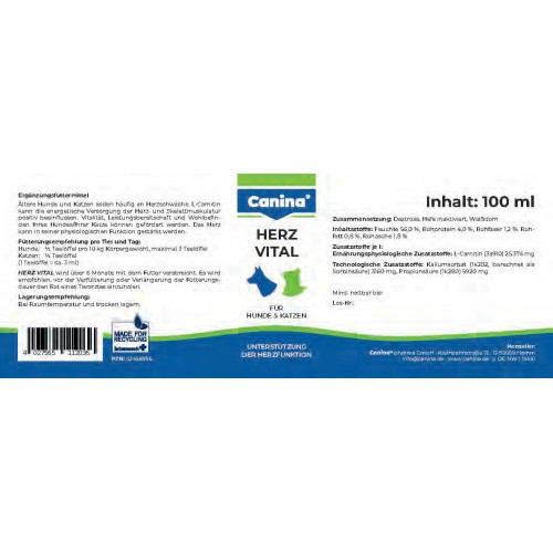 Мінеральний комплекс Canina Herz-Vital для собак та котів для підтримки серця 100 мл Київ - фото 2