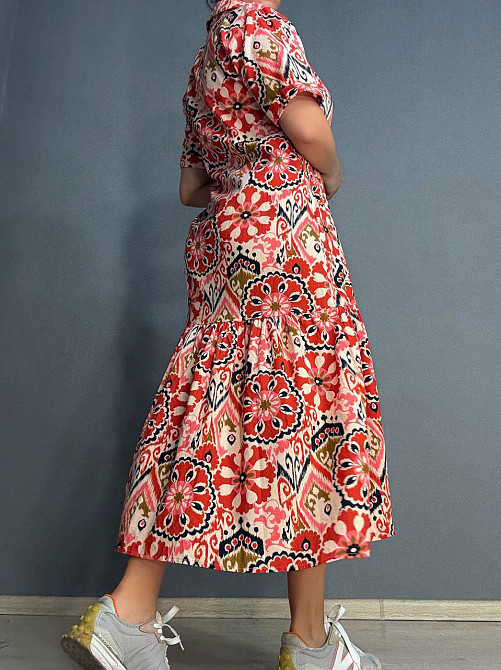 Платье женское Mix Ray 4338 длинное с воланом и орнаментом красное, красный, M Киев - изображение 6