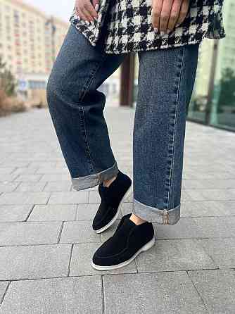 Лоферы женские GREMMY черные из натуральной замши с белой подошвой размер 36-41 (207/1) Коломия