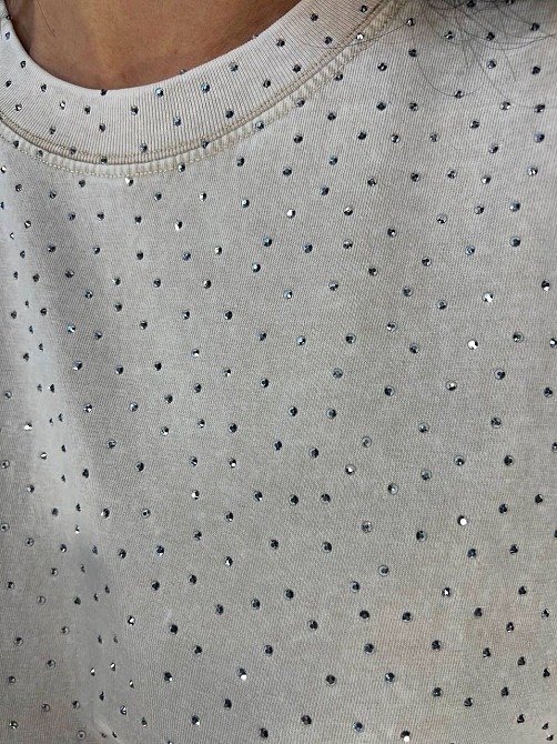 Футболка жіноча YUJIE YISHANG 8532 варена тай дай з камінцями оверсайз бежева, бежевий, one size Одеса - фото 6