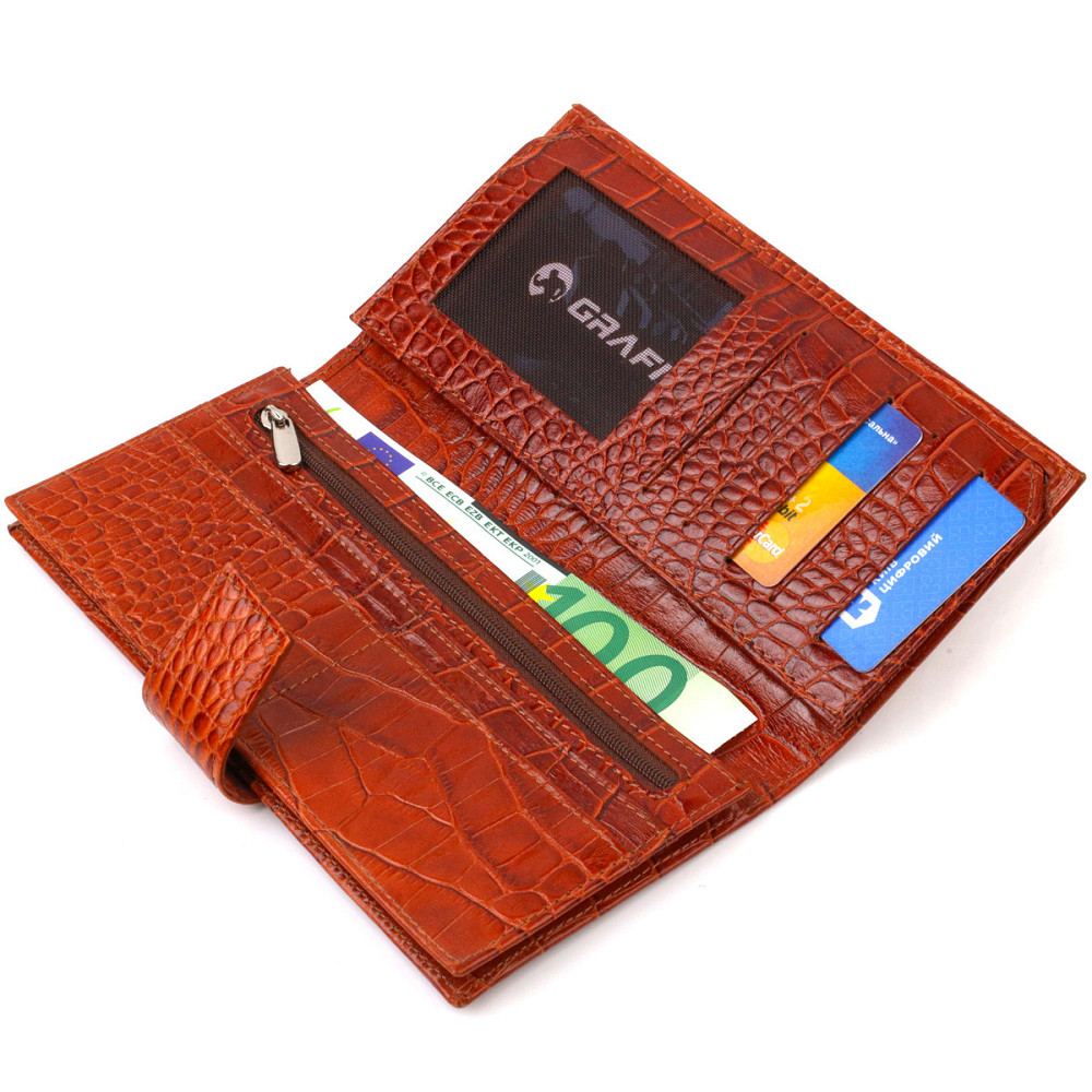 Лакированное вертикальное мужское портмоне из натуральной фактурной кожи с тиснением под крокодила Коричневое (CANPELLINI) Киев - изображение 10