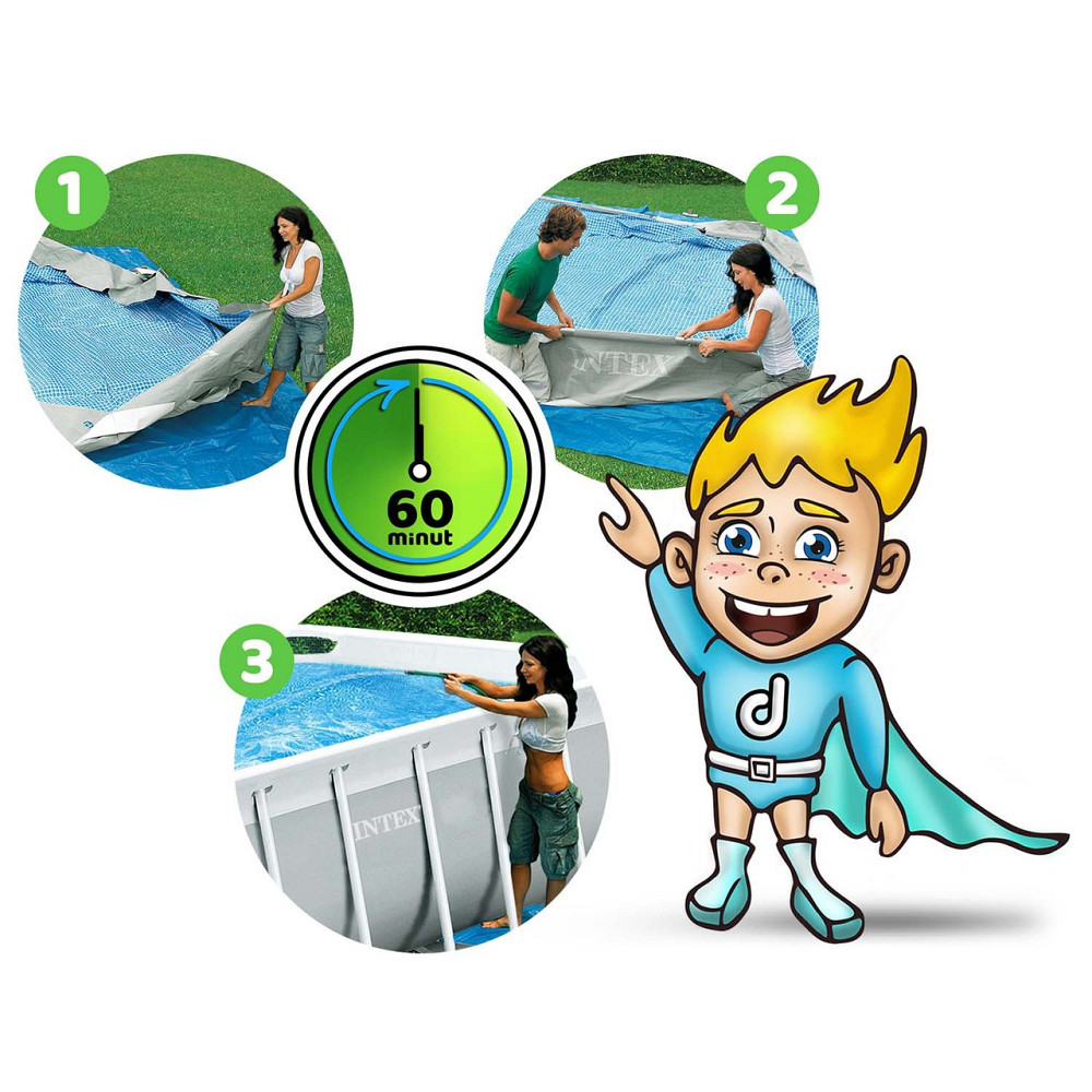 Басейн каркасний прямокутний 21в1 INTEX 26792, 488 x 244 x 107 см + машина для створення бульбашок Київ - фото 6