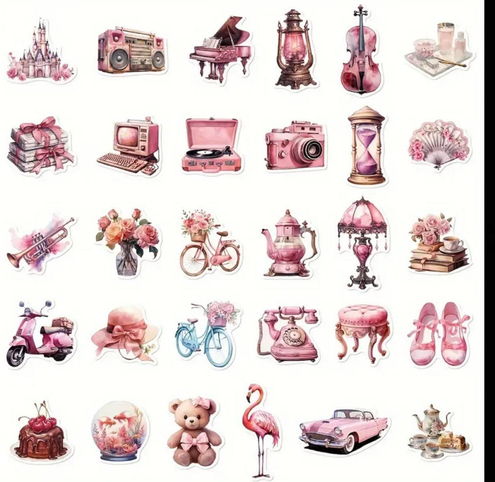 Набір рожевих стікерів 60 шт естетика та вінтаж Київ - фото 4