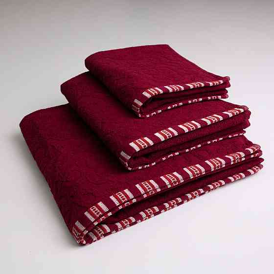 Набор махровых полотенец с орнаментом 3шт GM Textile 40х70см, 50х90см, 70х140см 400г/м2 (Бордовый) Сумы