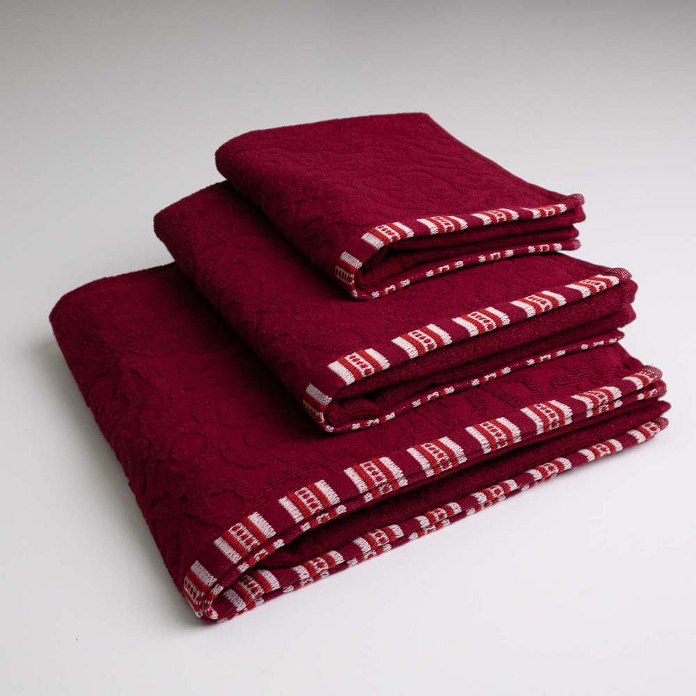 Набор махровых полотенец с орнаментом 3шт GM Textile 40х70см, 50х90см, 70х140см 400г/м2 (Бордовый) Сумы - изображение 1