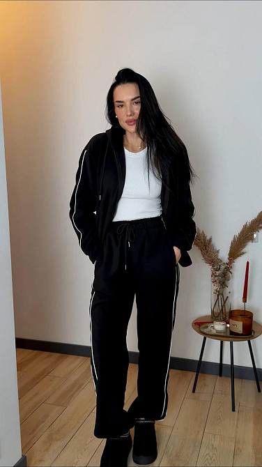 Жіночий теплий костюм-двійка з кантом двосторонній фліс Чорний, 42/44 Одеса - фото 3