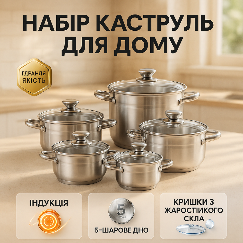 Набір каструль хорошої якості UNIQUE, Набір каструль з жаростійкою кришкою якісних NP-61 Львів - фото 2