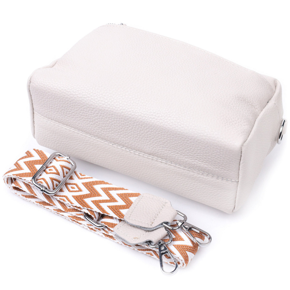 Интересная женская кожаная сумка из стильным бегунком Vintage 22653 Белая Киев - изображение 7