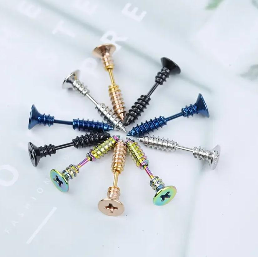 Серьги-пусеты в форме самореза | Стальной цвет, титан, нержавеющая сталь, 1 пара Киев - изображение 2