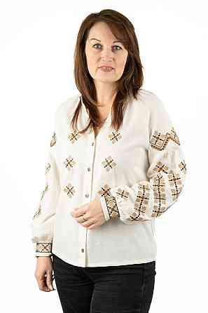 Вишиванка жіноча, лляна, з довгим рукавом, молочний топ 52/54 Київ