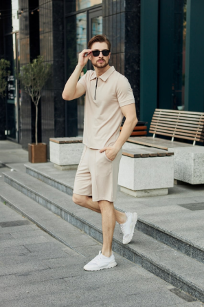 Комплект мужской футболка шорты Бежевый M Харьков