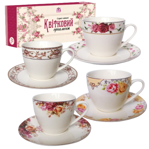 Сервіз кавовий Квітковий орнамент 12 предметів (ч.100мл + блюдце) S&T Житомир - изображение 1