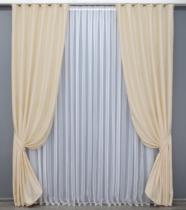 Шторна тканина льон-софт однотонний, колекція "Парма" колір бежевий 1350ш Київ - фото 2