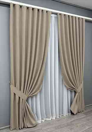 Комплект готових штор VR-Textil Блекаут двосторонній ASHEN NIGHT № 1853ш Бежевий 150х290 см 2 шт (33-0898) Київ