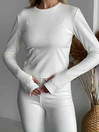 Жіноча повсякденна термобілизна: лонгслів і штани з тканини пума Білий, L-XL Одеса