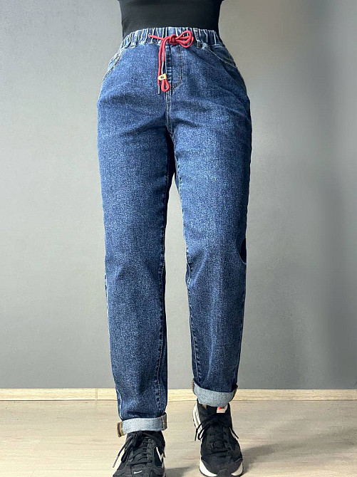 Джинси жіночі Vanver 8275 MOM на резинці зі шнурком великі розміри сині , синій, 42., 42, 120 см, 145 см Київ - фото 8