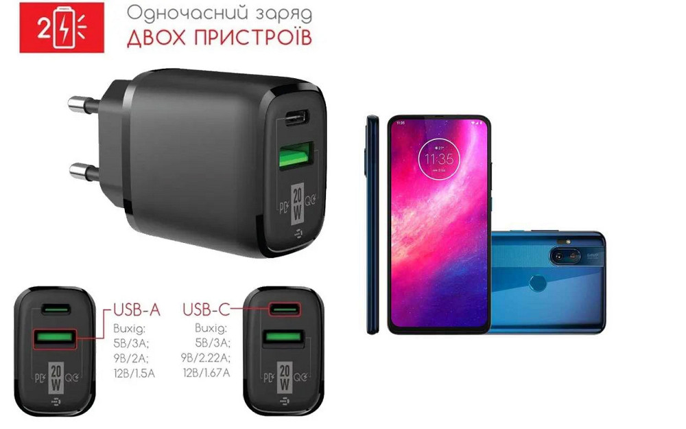 Сетевое зарядное устройство для Motorola One Hyper, 20W 3A, Quick Charge 3.0 Киев - изображение 1