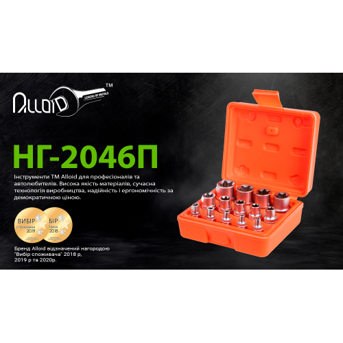 Набір торц головок зовнішній торкс 1/4"-3/8"-1/2"DR, Е4-Е24, 14 предм Alloid Одеса