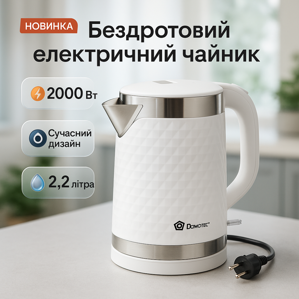 Надійний електричний чайник Domotec MS-5027 2000 Вт 2.2 л, Електричний чайник з індикатором живлення VF-55 Львів - фото 12