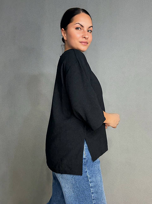 Блузка жіноча 1005 жатка з розрізами широка 3/4 рукав чорна, чорний, S Київ - фото 5