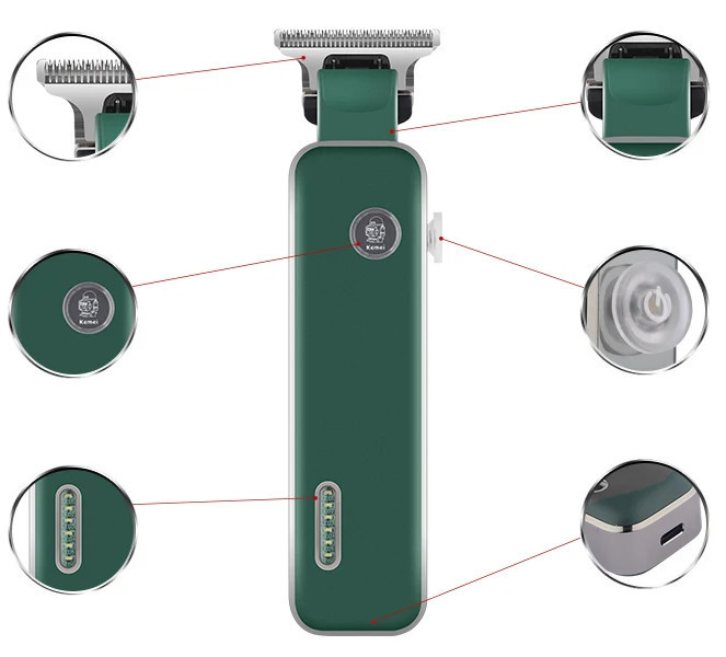 Тример для стрижки волосся окантування бороди акумулятор USB Kemei KM-5098 Київ - фото 2