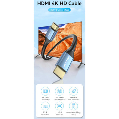 Кабель HDMI M - M, 10.0 м, V2.0, 4K 60Гц, Aluminum Alloy Blue Vention Винница - изображение 9