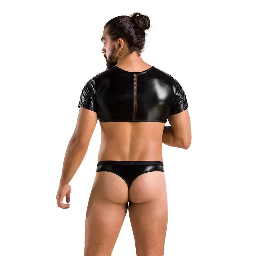 Комплект чоловічої білизни під латекс Passion 057 SET PETER S/M Black, кроп-топ, стринги Львов - изображение 4