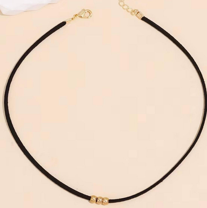 Чокер на шею с бусинами минималистичное ожерелье черный шнурок украшение для женщин Киев - изображение 1