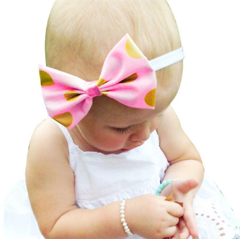 Дитяча рожева пов'язка в золотий горох - окружність 34-54см, розмір банта 13см Київ - фото 2