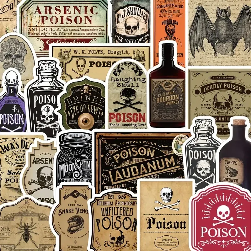 Набор винтажных наклеек «Этикетки яда», 50 шт, винил, \~5,5 см Киев - изображение 4