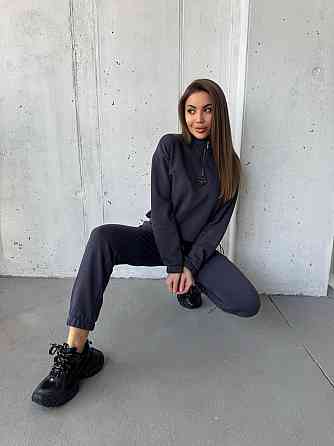 Женский повседневный костюм двойка: кофта и брюки двуухнитка-петля Графит, 44 Одесса