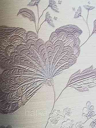 Шпалери вінілові на паперовій основі Sirpi Italian Silk 7 квіти листя гілки бузкові з сріблястим структурні Київ