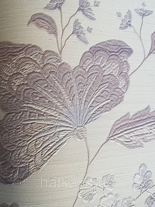 Шпалери вінілові на паперовій основі Sirpi Italian Silk 7 квіти листя гілки бузкові з сріблястим структурні Київ - фото 4