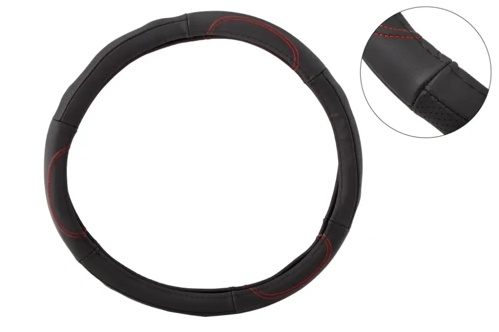 Оплітка на кермо шкіра S inDrive IDL-27007-S чорний (червона нитка, чохол на блискавки) Вінниця - фото 1