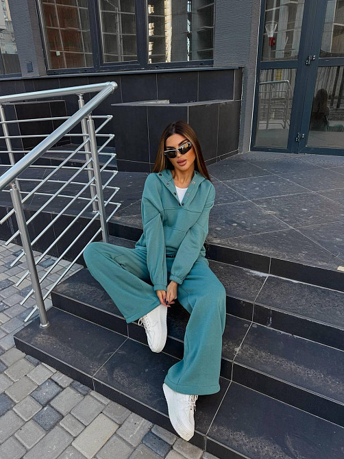 Женский стильный теплый повседневный костюм двойка на флисе Оливка, 42/44 Одесса - изображение 6